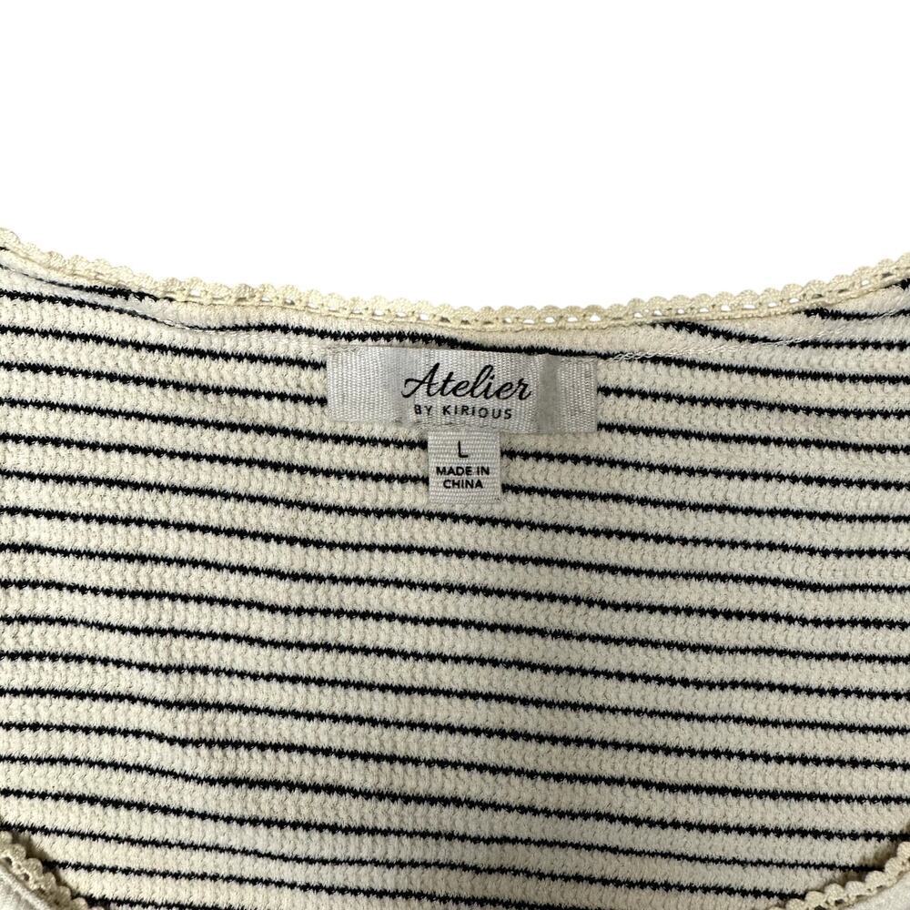 Striped Cropped Baby Tee Henley Women's Size Large White and Black - Picture 2 of 5